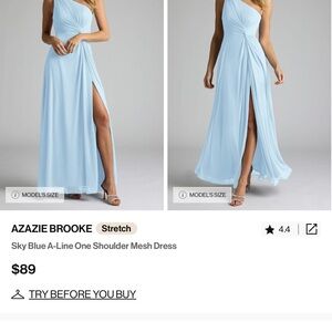Azazie Brooke Sky Blue One Shoulder Mesh Dress